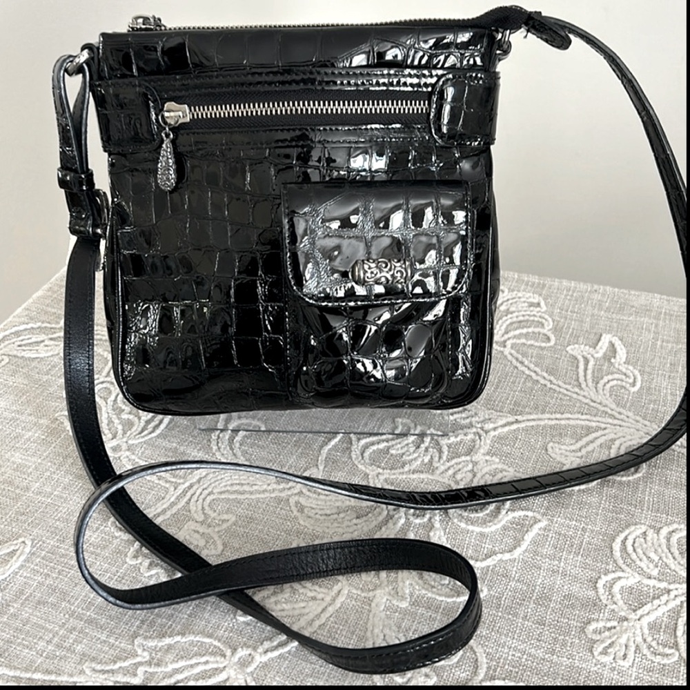 Brighton Black Textured Patent Leather Crossbody Bag